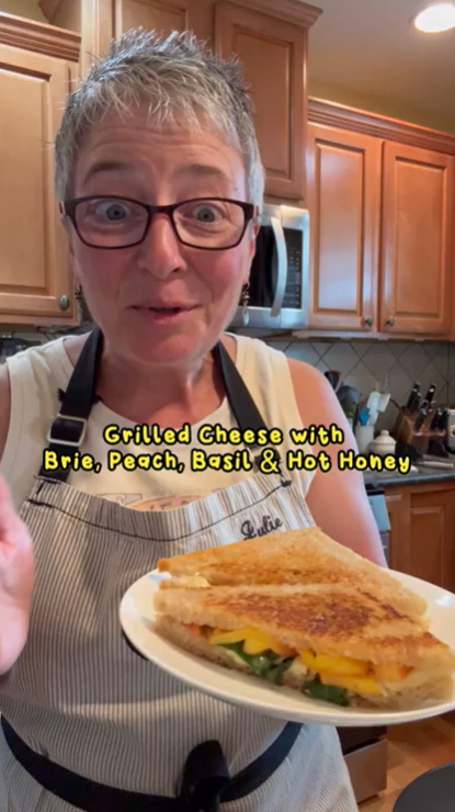 Brie, Peach & Basil Grilled Cheese with Hot Honey